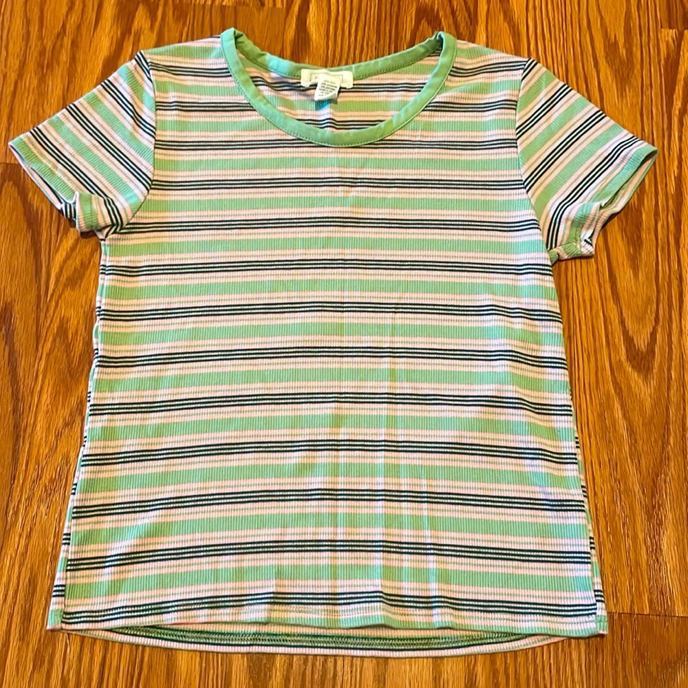 Ribbed Pink and Green soft and stretchy shirt! - 14/16 girls